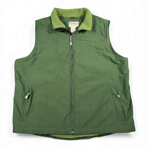 Vintage LL Bean Vest Adult 2XL Green Fleece Nylon Outdoor Zip Gorpcore Y2K